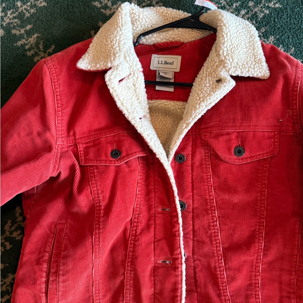 L.L. Bean Red Jean Jacket with Sherpa Lining